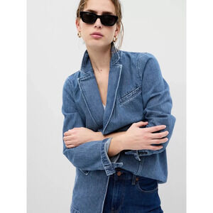 NWT Gap Blue Indigo Denim Blazer one button closing size Large